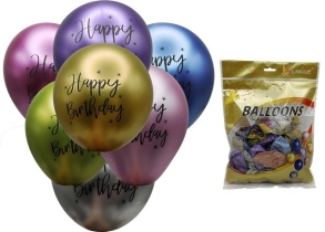 Кульки надувні d=30 см "Happy Birthday" (уп.=50 кульок)