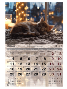 Календар настінний місячний на скобу 2027 "Коти" 330*480 мм Buromax
