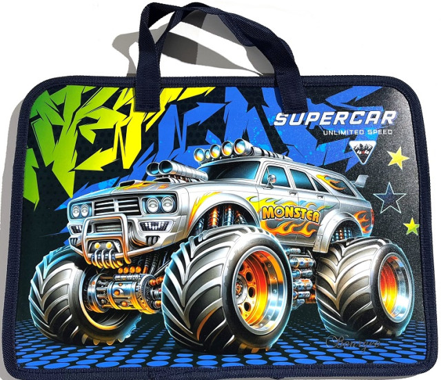 Портфель дитячий пластиковий з тканинними ручками А4+ "Super Car" Fresh