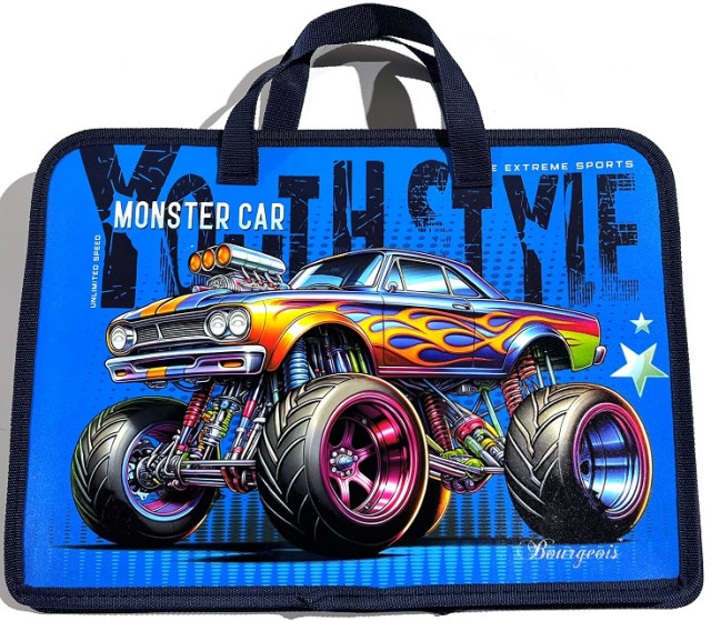 Портфель дитячий пластиковий з тканинними ручками А4+ "Monster Car" Fresh