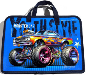 Портфель дитячий пластиковий з тканинними ручками А4+ "Monster Car" Fresh