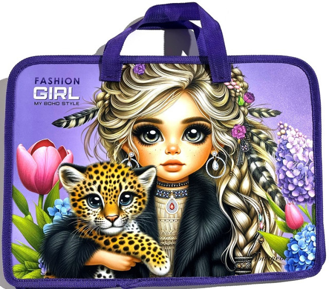 Портфель дитячий пластиковий з тканинними ручками А4+ "Fashion Girl" Fresh