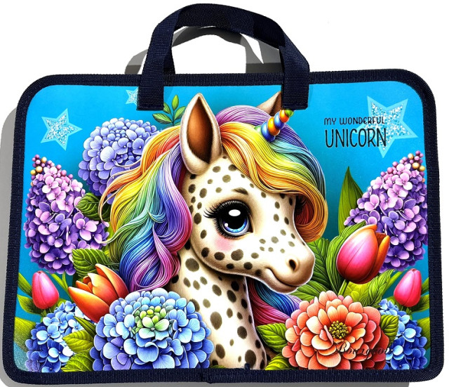 Портфель дитячий пластиковий з тканинними ручками А4+ "Unicorn" Fresh