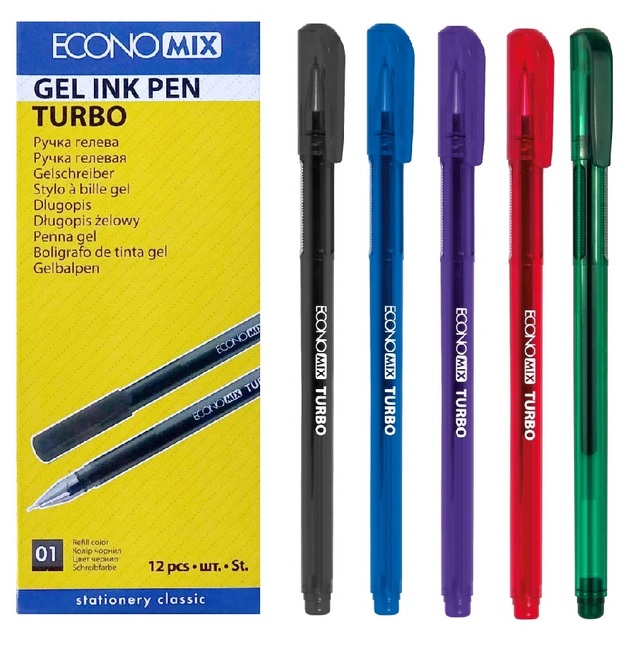 Ручка гелева Economix "Turbo", 0,5 мм, чорна (уп.=12 шт.)
