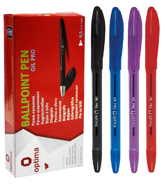Ручка кулькова Optima "Oil Pro", 0,5 мм, масляна основа, червона (уп.=12 шт.)