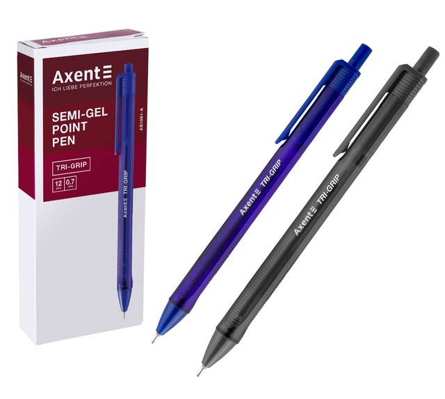Ручка кулькова автомат Axent "Tri-Grip", 0,7 мм, синя (уп.=12 шт.)