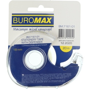 Скотч канцелярський в диспенсері 18 мм*20 м прозорий Buromax