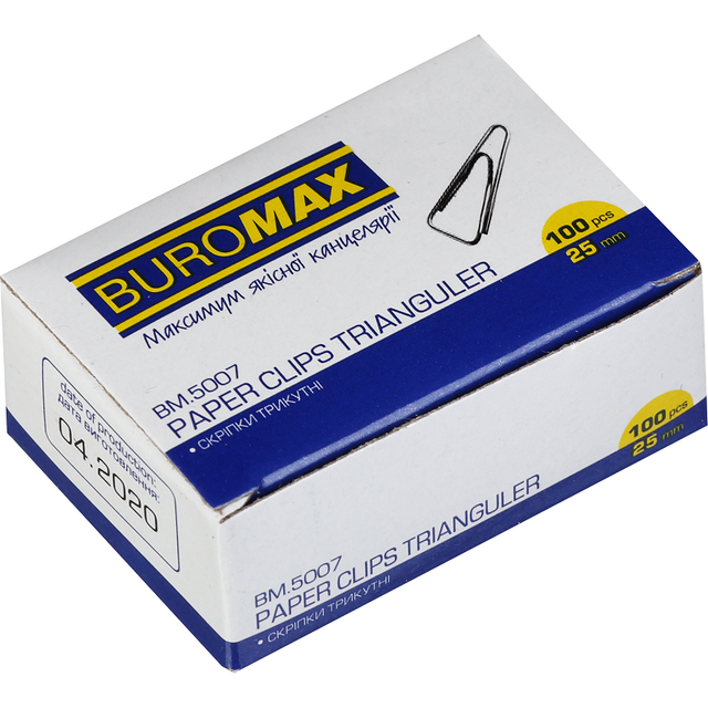 Скріпки 25 мм 100 шт. трикутні/нікелеві Buromax