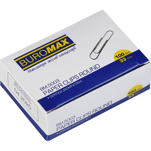 Скріпки 33 мм 100 шт. круглі/нікелеві Buromax