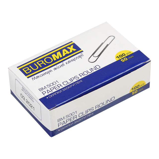 Скріпки 50 мм 100 шт. круглі/нікелеві Buromax