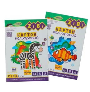 Картон кольоровий двосторонній А4/8 арк. 8 кол. "Kids Line" (уп.=20 шт.) Zibi