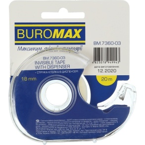 Скотч канцелярський в диспенсері 18 мм*20 м невидимий Buromax