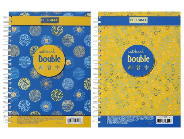 Блокнот А5 96 арк., "24571101 Double", #, ТО, пружина бокова, жовтий Buromax