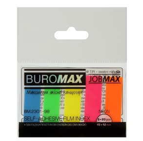 Індекси пластикові 5 кол. по 20 шт., 12*45 мм "Neon Jobmax" Buromax