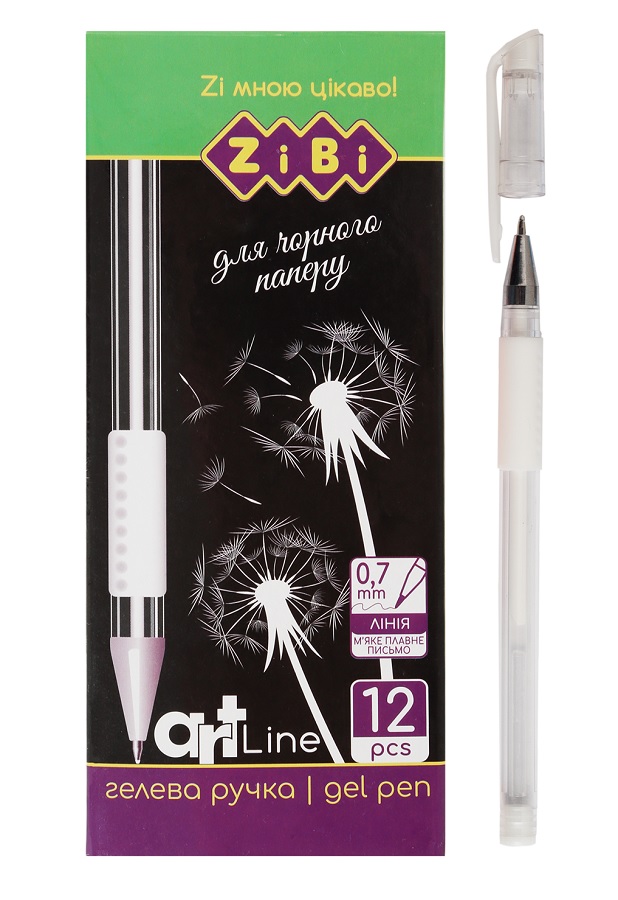 Ручка гелева Zibi "Art Line Black Paper", 0,6 мм, біла (уп.=12 шт.)