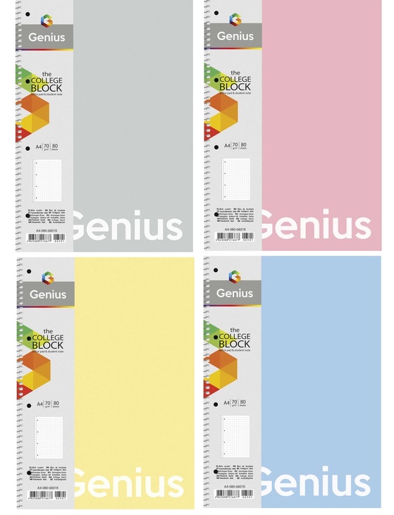 Блокнот А4 80 арк., "Коледж-блок білий Genius", =, ПО, пружина бокова Школярик